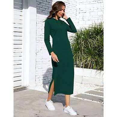 Women's Casual Long Dresses Long Sleeve Slim Pullover Maxi Hoodie Dress Sweatshirt