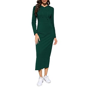 Women's Casual Long Dresses Long Sleeve Slim Pullover Maxi Hoodie Dress Sweatshirt