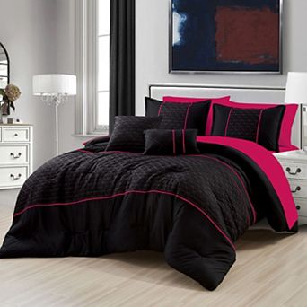 Black & Hot Pink Comforter with Sheet Set