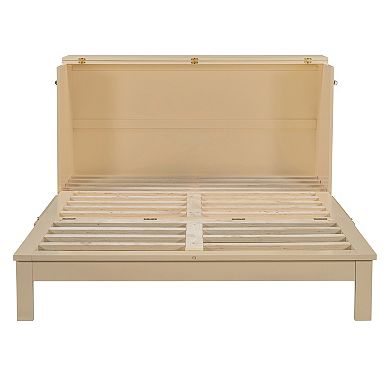 Pnronnc Convertible Murphy Wall Bed Queen Size Folding Platform Bed with Drawers