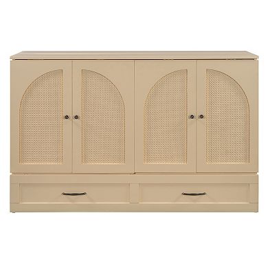 Pnronnc Convertible Murphy Wall Bed Queen Size Folding Platform Bed with Drawers