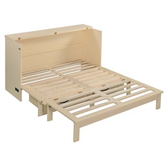 Pnronnc Convertible Murphy Wall Bed Queen Size Folding Platform Bed with Drawers