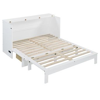 Pnronnc Convertible Murphy Wall Bed Queen Size Folding Platform Bed with Drawers