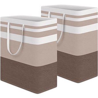 2 pc Laundry Hamper Waterproof Collapsible Tall Clothes With Handles Gift Basket