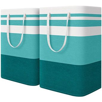 2 pc Laundry Hamper Waterproof Collapsible Tall Clothes With Handles Gift Basket