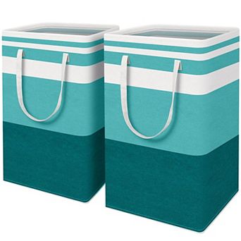 2 pc Laundry Hamper Waterproof Collapsible Tall Clothes With Handles Gift Basket