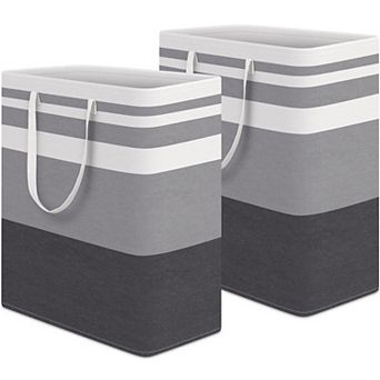 2 pc Laundry Hamper Waterproof Collapsible Tall Clothes With Handles Gift Basket