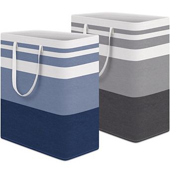2 pc Laundry Hamper Waterproof Collapsible Tall Clothes With Handles Gift Basket