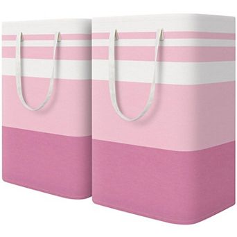 2 pc Laundry Hamper Waterproof Collapsible Tall Clothes With Handles Gift Basket