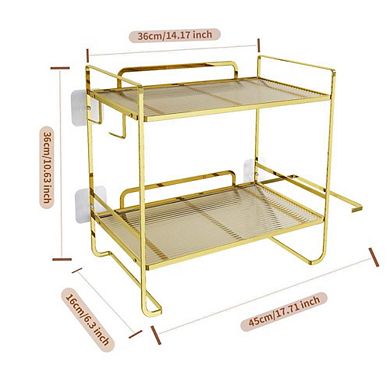 Over Toilet Storage Shelf 2-tier Bathroom Storage Organizer w/2 Hooks Paper Holder Metal Space