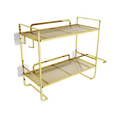 Over Toilet Storage Shelf 2-tier Bathroom Storage Organizer w/2 Hooks Paper Holder Metal Space