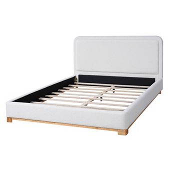 Pnronnc Modern Boucle Upholstered Platform Bed Frame with Padded Headboard, No Box Spring Needed