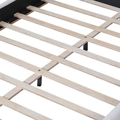 Pnronnc Modern Boucle Upholstered Platform Bed Frame with Padded Headboard, No Box Spring Needed