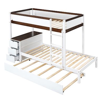 Pnronnc Wooden Bunk Bed with Twin Size Trundle Bed and Desk