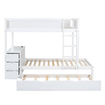 Pnronnc Wooden Bunk Bed with Twin Size Trundle Bed and Desk