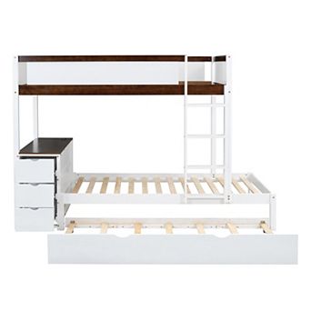 Pnronnc Wooden Bunk Bed with Twin Size Trundle Bed and Desk