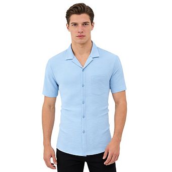 Men's Short Sleeve Shirt Button Down Wrinkle Free Wedding Business Casual Summer Top with Pocket