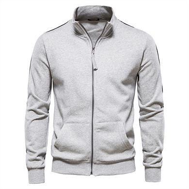 Men's Stand Collar Zipper Hoodie Long Sleeve Versatile Activewear Casual Jacket With Pocket