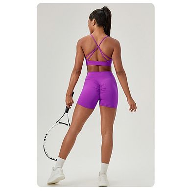 Adjustable Spaghetti Strap Sports Bras for Women Stretchy Scoop Neck Wireless Padded Workout Top