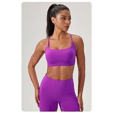 Adjustable Spaghetti Strap Sports Bras for Women Stretchy Scoop Neck Wireless Padded Workout Top