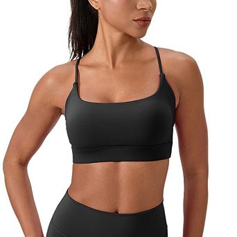Adjustable Spaghetti Strap Sports Bras for Women Stretchy Scoop Neck Wireless Padded Workout Top
