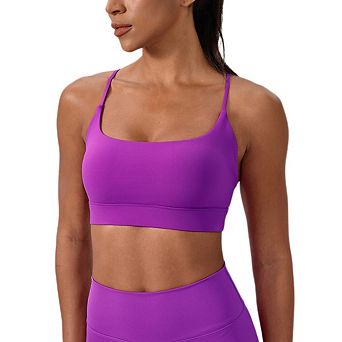 Adjustable Spaghetti Strap Sports Bras for Women Stretchy Scoop Neck Wireless Padded Workout Top