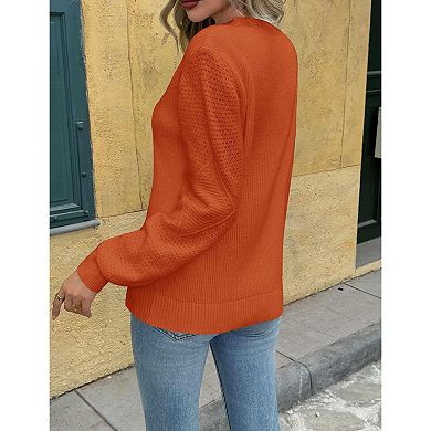 Zeagoo Women's Lightweight Long Sleeve Ribbed Knit Crewneck Pullover Crochet Sweaters