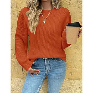 Zeagoo Women's Lightweight Long Sleeve Ribbed Knit Crewneck Pullover Crochet Sweaters