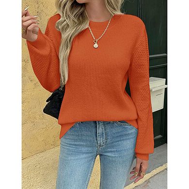 Zeagoo Women's Lightweight Long Sleeve Ribbed Knit Crewneck Pullover Crochet Sweaters