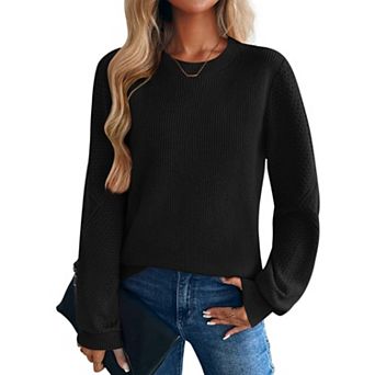 Zeagoo Women's Lightweight Long Sleeve Ribbed Knit Crewneck Pullover Crochet Sweaters