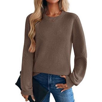 Zeagoo Women's Lightweight Long Sleeve Ribbed Knit Crewneck Pullover Crochet Sweaters