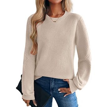 Zeagoo Women's Lightweight Long Sleeve Ribbed Knit Crewneck Pullover Crochet Sweaters