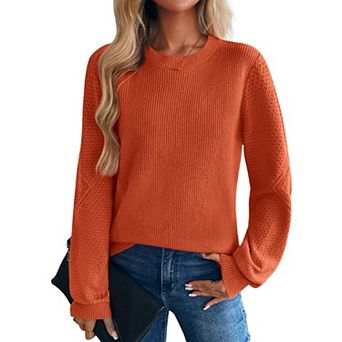 Zeagoo Women's Lightweight Long Sleeve Ribbed Knit Crewneck Pullover Crochet Sweaters