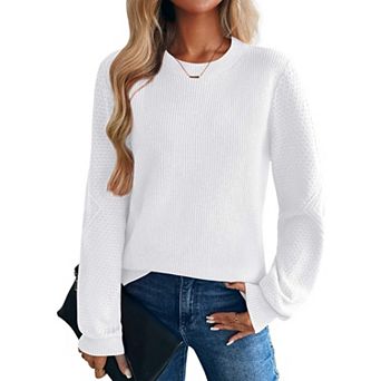 Zeagoo Women's Lightweight Long Sleeve Ribbed Knit Crewneck Pullover Crochet Sweaters