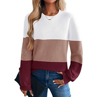 Zeagoo Women's Lightweight Long Sleeve Ribbed Knit Crewneck Pullover Crochet Sweaters