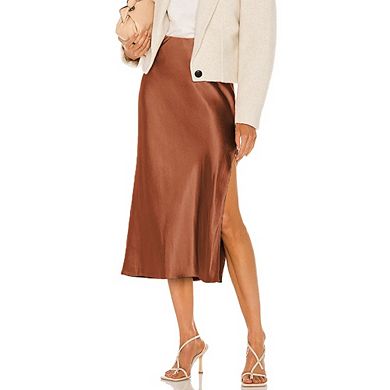Women's Side Split Midi Skirt Elegant High Waist