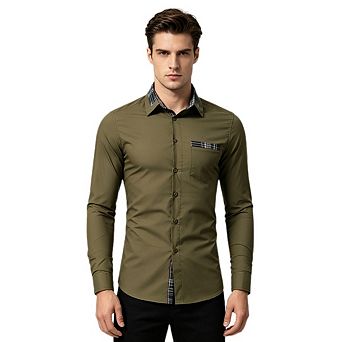 Men's Stretch Dress Shirt Long Sleeve Button Down Collar Business Casual Office Wear
