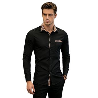 Men's Stretch Dress Shirt Long Sleeve Button Down Collar Business Casual Office Wear