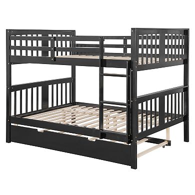 Pnronnc Full over Full Bunk Bed with Twin Size Trundle Bed and Ladder, Convertible 2 Platform Bed