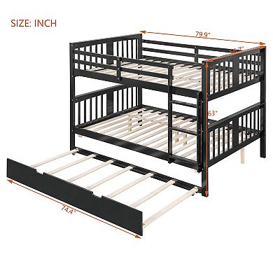 Pnronnc Full over Full Bunk Bed with Twin Size Trundle Bed and Ladder, Convertible 2 Platform Bed