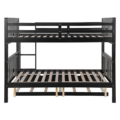 Pnronnc Full over Full Bunk Bed with Twin Size Trundle Bed and Ladder, Convertible 2 Platform Bed