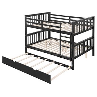 Pnronnc Full over Full Bunk Bed with Twin Size Trundle Bed and Ladder, Convertible 2 Platform Bed