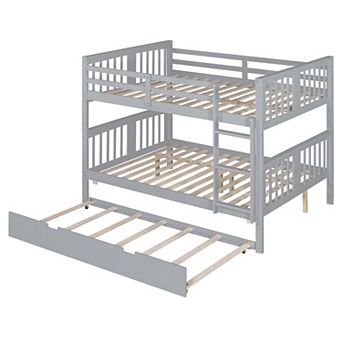 Pnronnc Full over Full Bunk Bed with Twin Size Trundle Bed and Ladder, Convertible 2 Platform Bed