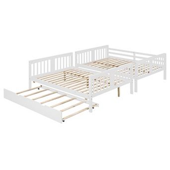Pnronnc Full over Full Bunk Bed with Twin Size Trundle Bed and Ladder, Convertible 2 Platform Bed