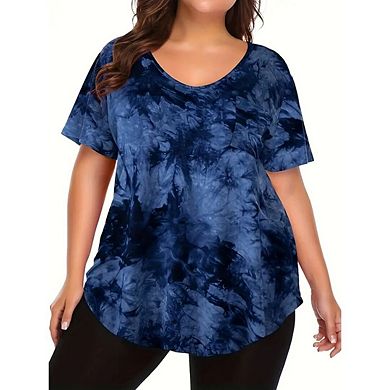 Womens Casual Loose Basic T-Shirts Plus Size Short Sleeve Swing Tunic with Pocket
