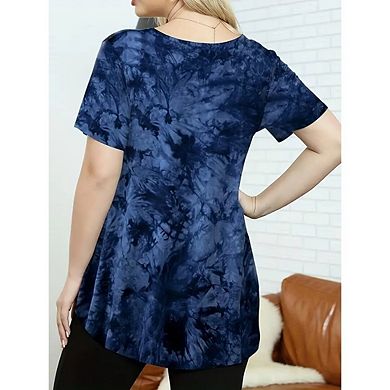 Womens Casual Loose Basic T-Shirts Plus Size Short Sleeve Swing Tunic with Pocket