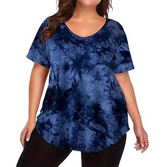 Womens Casual Loose Basic T-Shirts Plus Size Short Sleeve Swing Tunic with Pocket