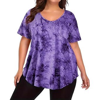 Womens Casual Loose Basic T-Shirts Plus Size Short Sleeve Swing Tunic with Pocket