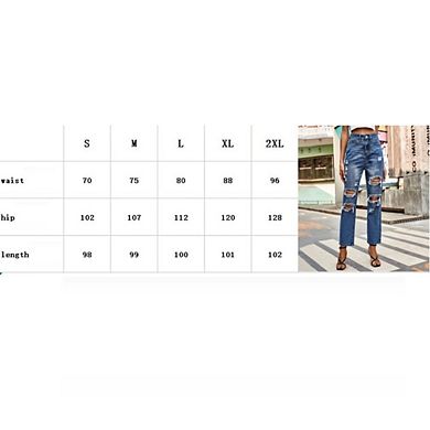 Womens High Waiste Jeans Work Denim Pants Ripped Straight Causal Cropped Distressed Pants