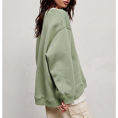 Women Oversized Solid Sweatshirt Crewneck Casual Top